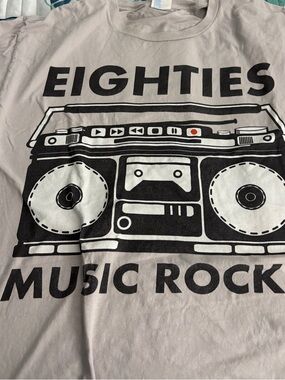 Eighties Music Rock Graphic Tee - White with Black Print